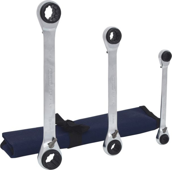 KS Tools Jeu de clés à anneau double à cliquet réversibles GEARplus 4 en 1, 3 pièces, 503.4540