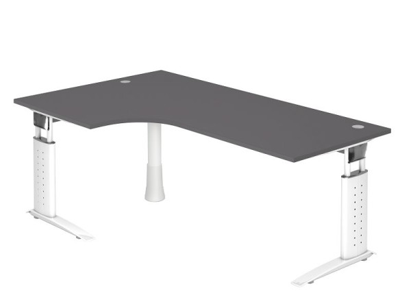 Table d'angle Hammerbacher pied C 200x120cm 90° graphite/blanc, peut être montée à gauche ou à droite, hauteur de travail 68-86 cm, VUS82/G/W