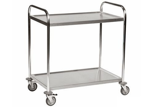 Chariot à étagères Kongamek inox KM, 2 étagères, 100 kg, 910x590 mm, 4 roulettes pivotantes PU, frein, 255346