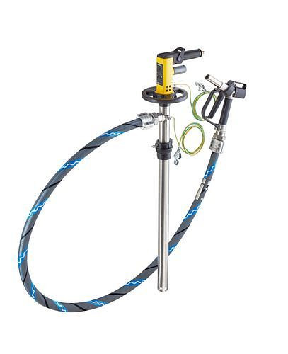 Pompe vide-fûts DENIOS avec moteur à air comprimé pour solvants, profondeur d'immersion 1200 mm pour fûts/IBC, 137-424