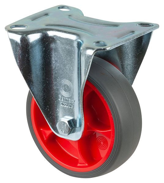 Rouleaux de transport à rouleaux fixes BS, roue en caoutchouc thermoplastique, pneu gris, roulement à rouleaux, plaque, diamètre : 100 mm, pack : 4 pièces, L410.B44.101.03
