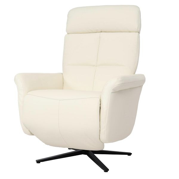 Fauteuil relax Mendler HWC-L10, fauteuil TV design, fauteuil TV, fauteuil inclinable, fonction inclinable, cuir intégral, blanc crème, 98379