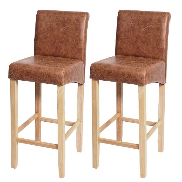 Ensemble de 2 tabourets de bar Mendler HWC-C33, tabouret de bar, bois, imitation daim, pieds légers, tissu/textile, 33721