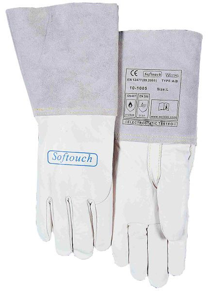 ELMAG Gants de soudage à 5 doigts WELDAS 10-1005 L, TIG/TIG en cuir de veau supérieur avec pouces renforcés, longueur : 35 cm, taille 9 (1 paire), 59144