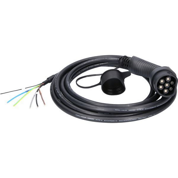 Câble de charge KS Tools, droit, extrémité ouverte / type 2 11 kw, 400 v, 16 a, 5 mètres, 117.7235