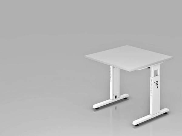 Bureau Hammerbacher pied C 80x80cm gris/blanc, hauteur de travail 65-85 cm, VOS08/5/W
