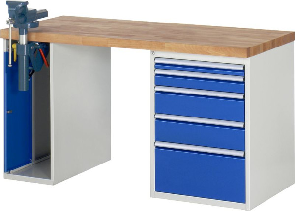 Etabli RAU série 7000 - conception modulaire, 5 x tiroirs, 1 x armoire à étaux, 1500x840x700 mm, 03-7511A2-157B4S.11