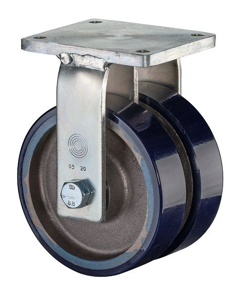BS wheel roulette double robuste, roulette fixe, largeur 2x40 mm, Ø100 mm, jusqu'à 580 kg, polyuréthane coulé 78 Shore A, corps de roue coulé, roulement à billes, S110.C11.100