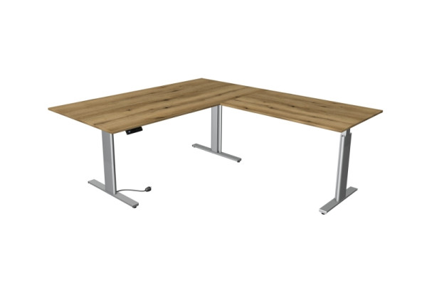 Table assis/debout Kerkmann Move 3 tubes, L 2000 x P 1000 mm, élément rapporté 1200 x 800 mm, réglable en hauteur électriquement 720-1200 mm, chêne, 10235555
