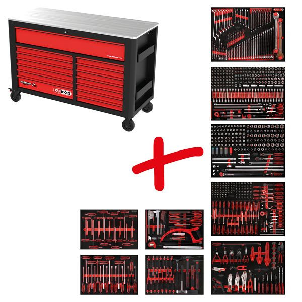KS Tools PERFORMANCEplus set de dessertes d'atelier P45, avec 706 outils et 7 tiroirs, 845.9706