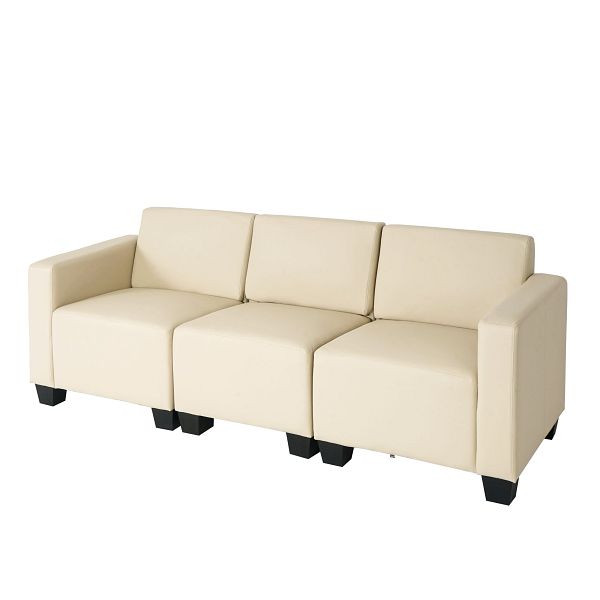 Mendler Canapé modulaire 3 places Couch Lyon, similicuir, crème, 21690+21694+21697