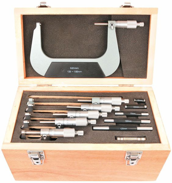 Jeu de micromètres de précision ELMAG, lecture 0,01 mm, surfaces de mesure HM 0-150 mm, 6 pièces, 88713