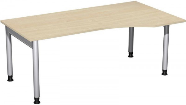 Bureau PC geramöbel droit, réglable en hauteur, 1800x1000x680-820, érable/argent, N-657305-AS