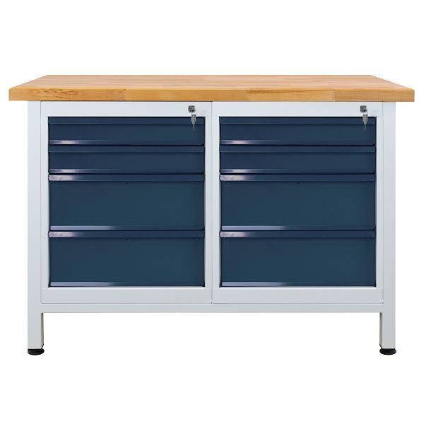 Etabli ADB 8 tiroirs, dimensions : 1200x600x840mm (LxPxH), couleur table de travail : gris, RAL 7035, couleur tiroir/porte : gris anthracite (RAL 7016), 42932