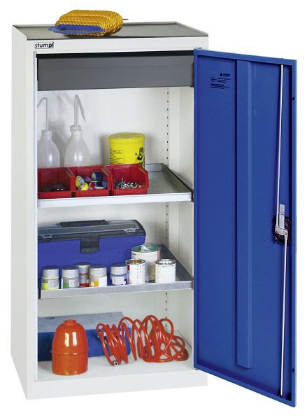 armoire à outils et matériaux contondants série 3000, 7035/5010, 1 tiroir 100 mm, 2 étagères, 3001174