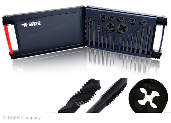 BAER Set HSSE INOX : tarauds débouchants et trous borgnes / filières : M 3 - 12, BB9