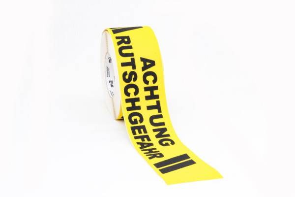 m2 revêtement antidérapant marquage d'avertissement noir/jaune avec texte "Attention : danger de glissade" rouleau 75mmx18,3m, M11R075183