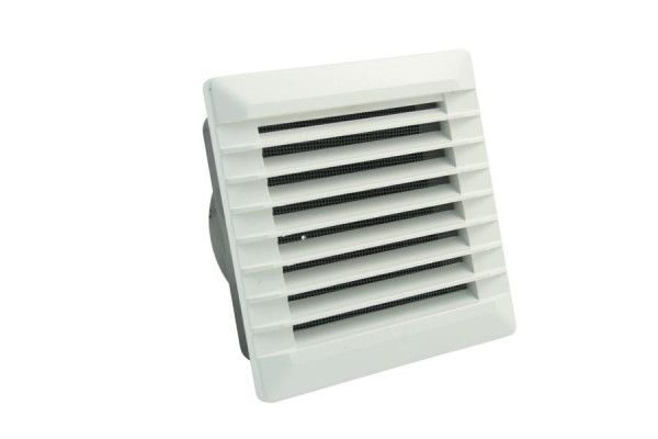 Grille de ventilation Marley 140x140mm avec cadre d'installation pour installation dans la maçonnerie avec raccord de tuyau et clapet anti-retour indépendant, 059280