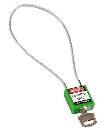 Serrure de sécurité compacte Brady, clé à division différente, avec support de câble 400 mm, vert, 244338