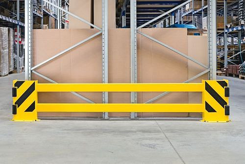 Planche de protection d'étagère Ampere, extensible jusqu'à 2700 mm, plastifiée, jaune, avec bandes noires, 311065
