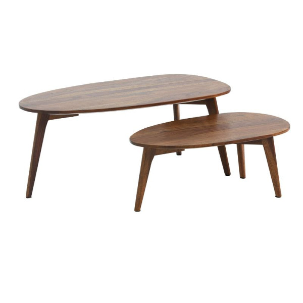 Wohnling Design Table Basse Lot de 2 Tables de Salon en Bois Massif Sheesham Table gigogne Marron Table en Bois Table Basse en Forme de Rein WL6.724