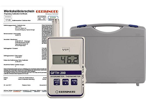 Offre complète Greisinger GFTH 200-WPF4 avec ISO-WPF4 (~20% / ~40% / ~60% / ~80% HR montante et descendante) et boîtier GKK 252, 602678