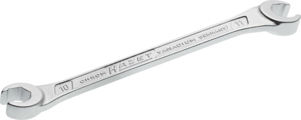 Clé polygonale double Hazet, ouverte, profil hexagonal extérieur, 10 x 11 mm, pour raccords de tuyauterie, têtes inclinées de 15°, 612-10X11