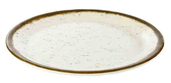 Assiette APS, plate -STONE ART-, Ø 25 cm, hauteur : 2 cm, mélamine, intérieur : décor, blanc, bord : marron, 84511