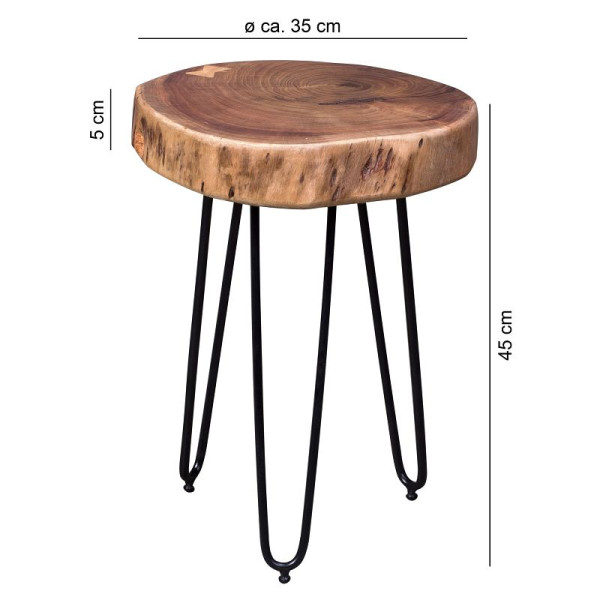 Wohnling table d'appoint en bois d'acacia massif BAGLI 35 x 35 cm, massif, bord d'arbre en bois véritable, WL1.549