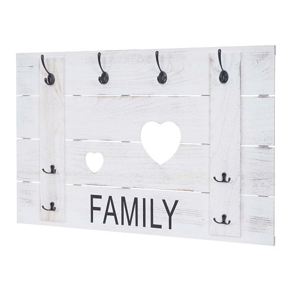 Armoire murale Mendler HWC-C89 Family, panneau d'armoire, look vintage shabby, 8 crochets 60x90cm, blanc, shabby, 61929