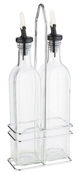 Huilier/vinaigrier APS, 13 x 7 cm, hauteur : 34 cm, métal, chromé, récipient en verre pour vinaigre/huile, 500 ml, 40446