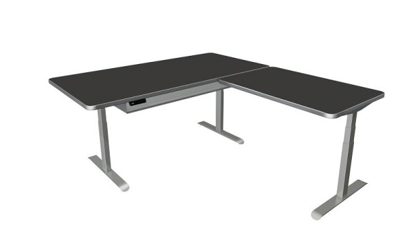 Table debout/assise Kerkmann Move 4 Premium, L 2000 x P 1000 mm, avec élément complémentaire 1200 x 800 mm, réglable en hauteur électriquement de 620 à 1270 mm, anthracite, 10321613