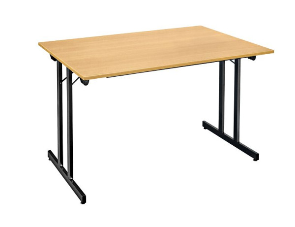 Table pliante Bisley MULTI Desking, rectangulaire, avec fonction encliquetable, noir, 19 mm, décor hêtre BC, H 740 x L 1600 x P 800 mm, KT1608BC333