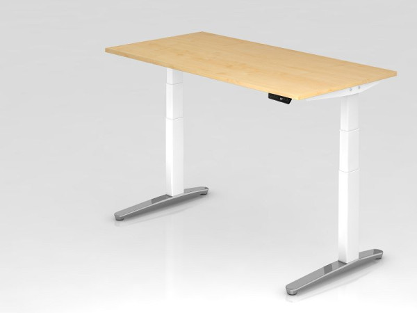 Bureau assis-debout électrique Hammerbacher 160x80cm érable/blanc, poli, forme rectangulaire, VXBHM16/3/WC