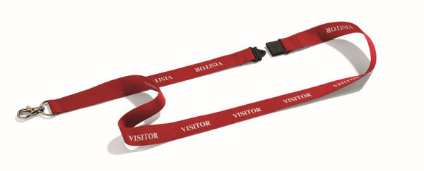 Bracelet textile DURABLE avec mousqueton, bracelet rouge avec imprimé blanc "VISITOR", paquet de 10, 823803