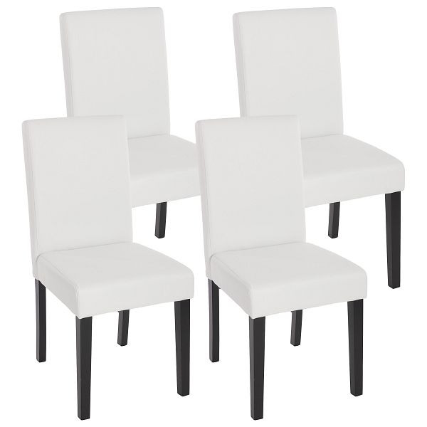 Ensemble de 4 chaises de salle à manger Mendler, chaises de cuisine, Littau, similicuir, blanc mat, pieds foncés, 33704