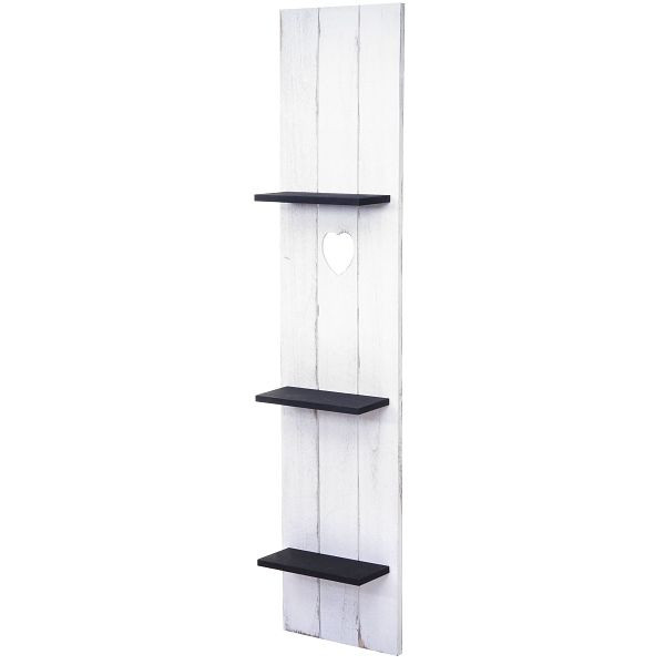 Étagère murale Mendler HWC-C92, étagère murale en bois, 3 niveaux 150x33x13cm bois massif vintage, blanc/gris foncé shabby, 61941