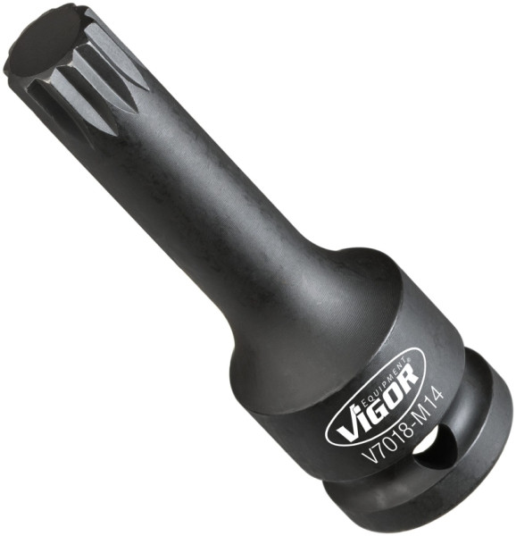 Embout de tournevis pour clé à chocs VIGOR, carré creux 12,5 mm (1/2 pouce), profil cannelé interne XZN, M14, V7018-M14