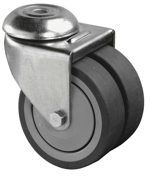 Appareil à rouleaux BS double rouleau, largeur de roue 2x24 mm, roue Ø 75 mm, capacité de charge 80 kg, bande de roulement en caoutchouc gris, roulement à billes, lot de 4, B101.A85.075