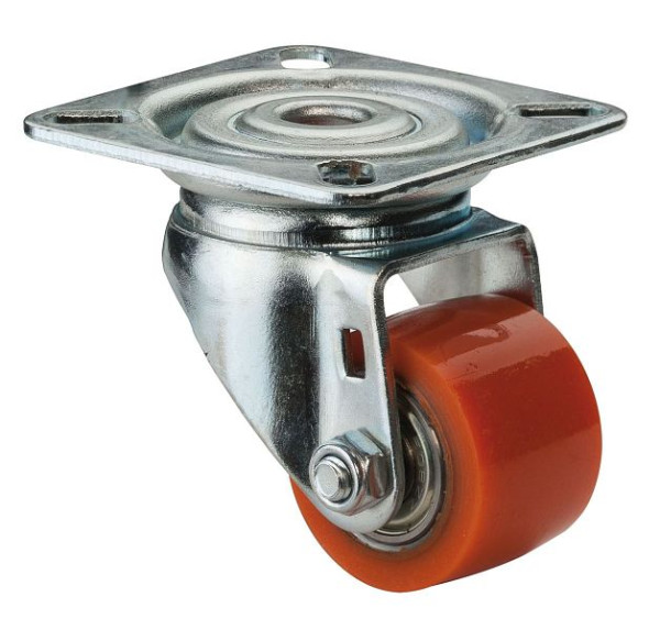 Roue compacte BS Wheels, largeur de roue 25 mm, roue Ø 35 mm, capacité de charge 100 kg, bande de roulement en polyuréthane, roulements à billes, platine, pack : 2 pièces, A600.C10.035