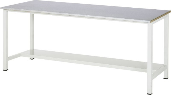 Table de travail RAU série 900, L2000 x P800 x H825 mm, plan de travail avec revêtement en tôle d'acier, épaisseur 25 mm, avec étagère en bas, profondeur 320 mm, 03-900-3-S25-20.12