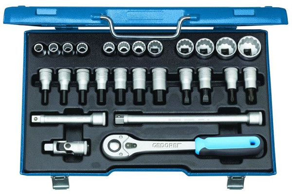 Jeu de clés à douilles GEDORE 1/2", 27 pièces, profil UD 12 pans, 6140090