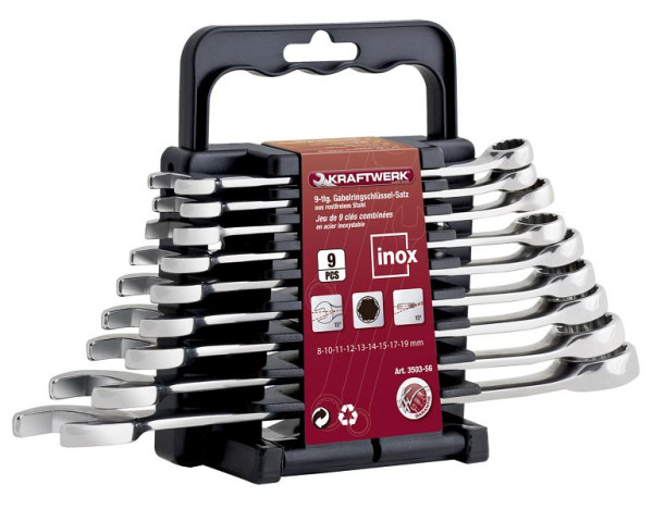 Jeu de clés plates Kraftwerk, 9 pièces, inoxydable, dans un support en plastique, 3503-56