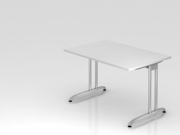 Bureau Hammerbacher pied C 120x80cm blanc, chemin de câbles horizontal, hauteur de travail 72 cm, VBS12/W/S