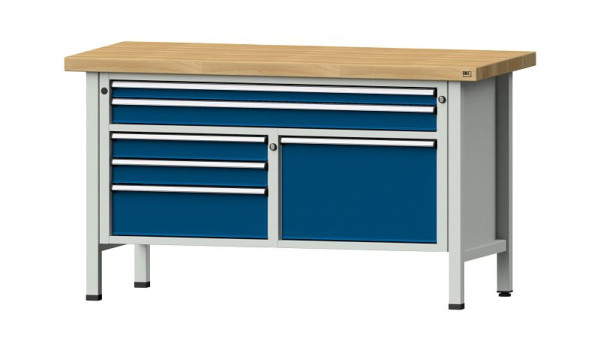 Établis ANKE établi à caissons, modèle 257 V, 1500 x 700 x 850 mm, RAL 7035/5010, BMP 50 mm, 304.114