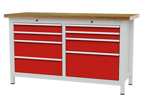 Établi à caissons Bedrunka+Hirth, R 24-16, nombre de tiroirs : 8, dimensions : 1500 x 600 x 859 mm, capacité de charge du(des) tiroir(s) : 50 kg, 03T515H60650