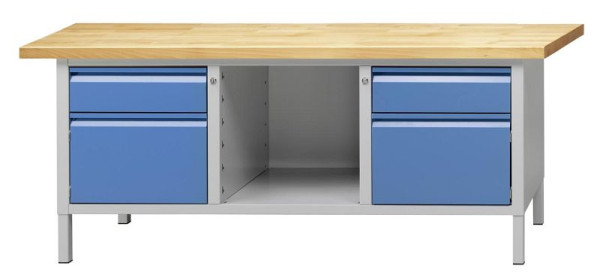 Établi ANKE 2000x700mm; RAL7035 / 5012; Gauche 1 tiroir 170 mm; 1 porte à droite 1 tiroir 170 mm; 1Tür