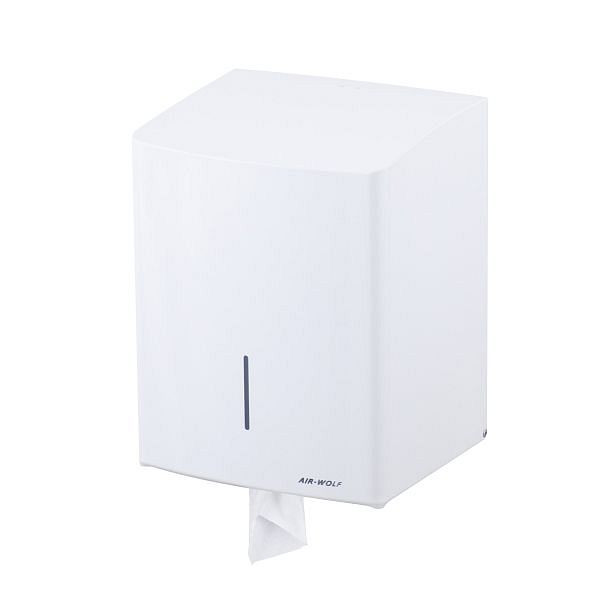 Distributeur d'essuie-mains en rouleau Air Wolf, série Alpha, H x L x P : 345 x 265 x 221 mm, acier inoxydable blanc, 60-116
