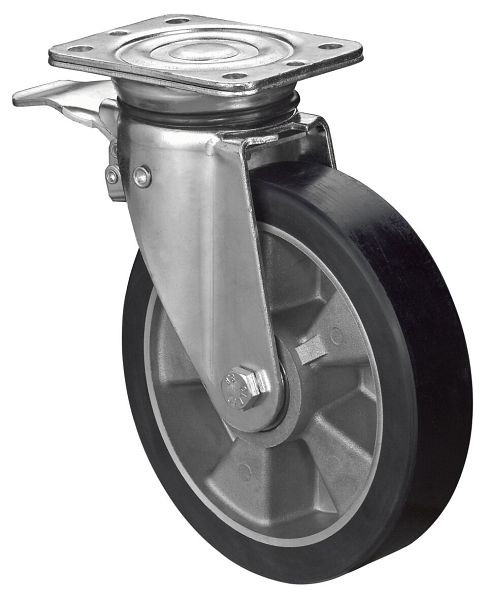 Roulettes BS Roulette forte charge avec frein, largeur 50 mm, Ø160 mm, jusqu'à 500 kg, polyuréthane coulé 78 Shore A, corps en aluminium, roulement à billes, N120.B91.162