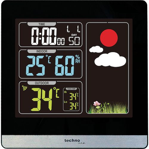 Station météo Technoline, radio-réveil, dimensions : 120 x 120 x 24 mm, WS 6448